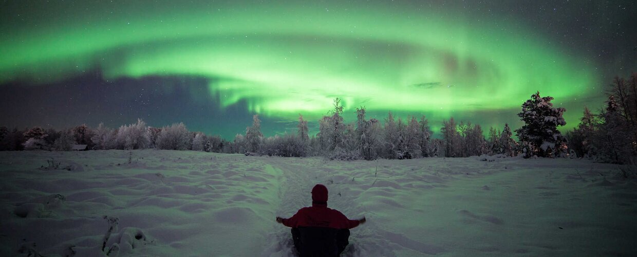 A person admiring the Northern Lights