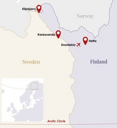 A map of our resorts in northernmost Finland