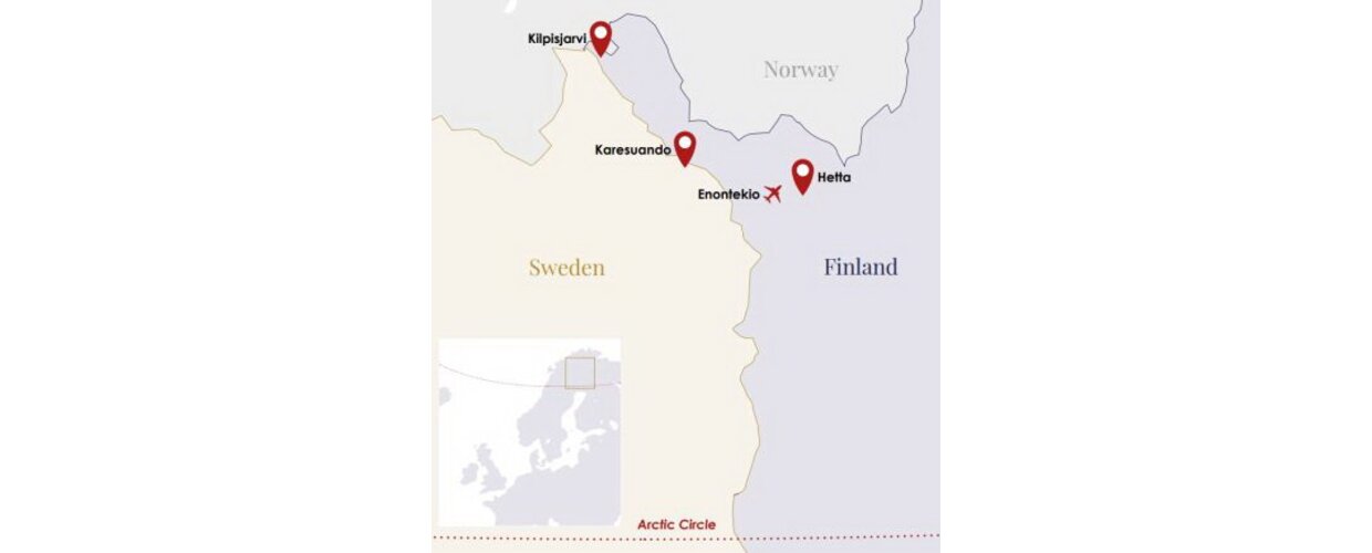 A map of our resorts in northernmost Finland
