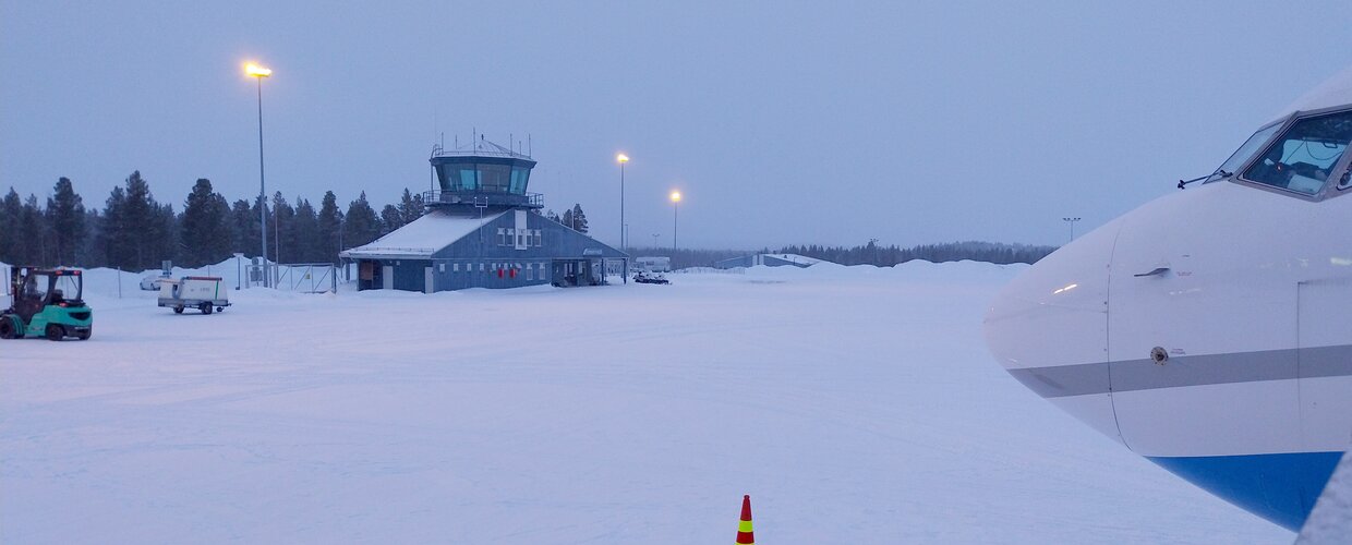 Our charter plane arriving at Enontekio Airport in Finland