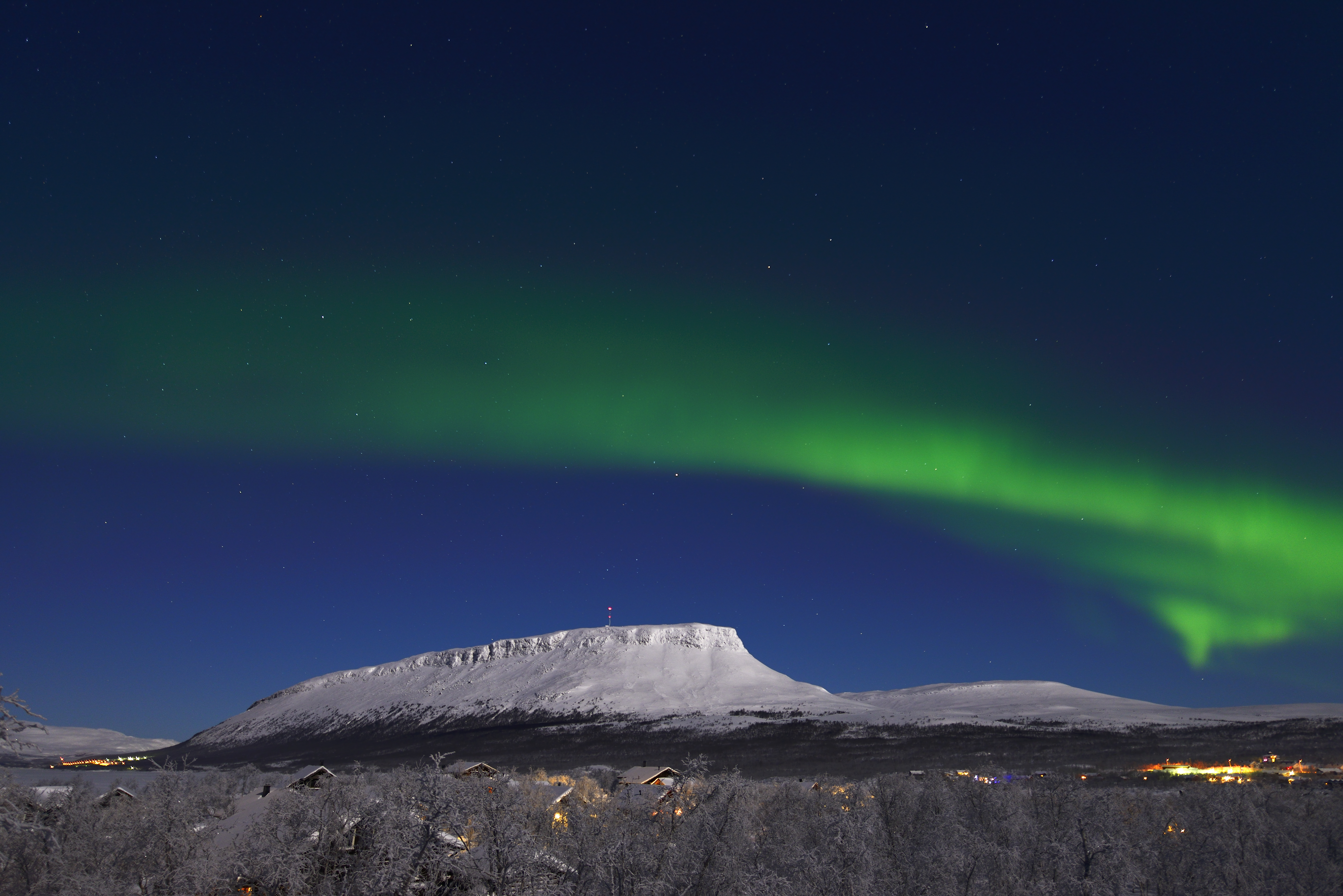 Saana Fell with the Northern Lights in Kilpisjarvi, Finland