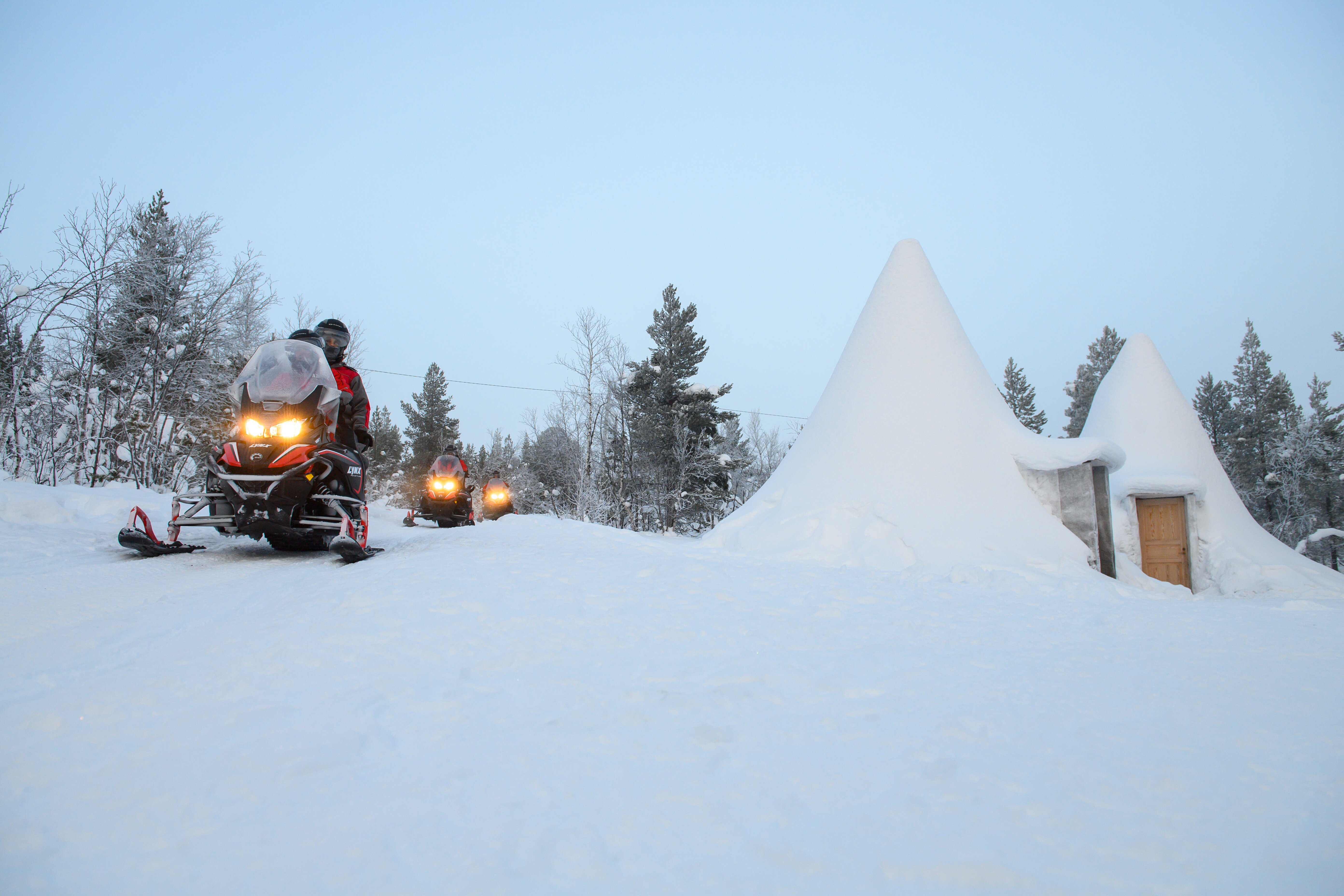 A pair of snow igloos